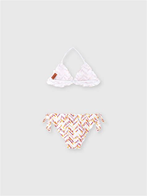Triangle Bikini With Zigzag Embroidery In Cotton White Multicoloured Missoni