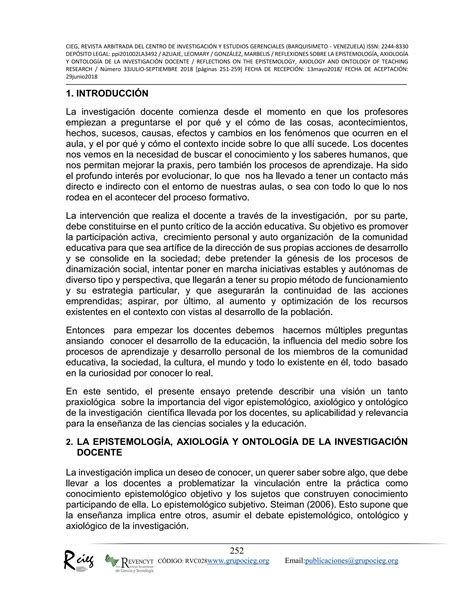 Reflexiones Sobre La Epistemologia Axiologia Y Ontologia PDF