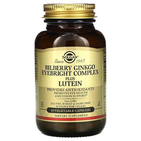 Solgar, Bilberry Ginkgo Eyebright Complex Plus Lutein, 60 Vegetable ...