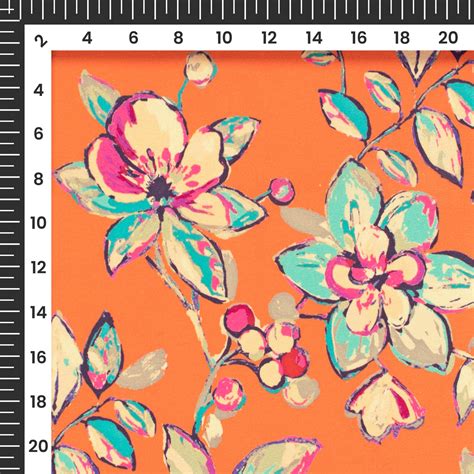 Orange Floral Digital Print Crepe Silk Fabric Fabcurate