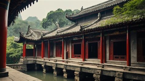 chinese temple terrace forest view premium ai generated image