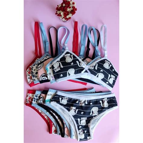 Kit 5 Conjuntos Lingerie Menina Moça Sutiã Espuma e Calcinha Moda