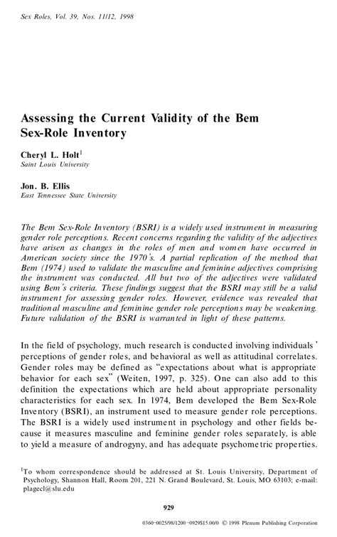 Pdf Assessing The Current Validity Of The Bem Sex Role Inventory