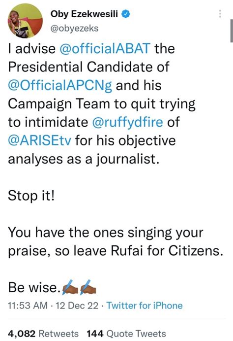 Rufai Oseni Reacts To APC S Alleged Sack Calls To The Owner Of Arise TV