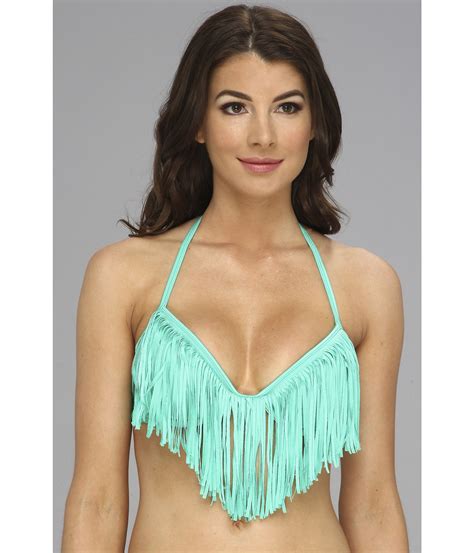 Luli Fama Cosita Buena Fringe Plunge Pushup Underwire Bikini Top In Green Lyst