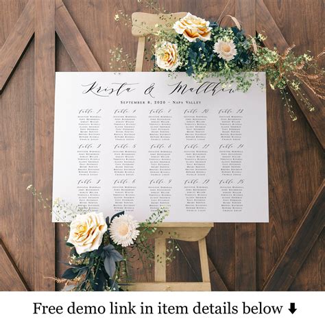 Simple Name Seating Chart Printable Template Fully Editable Etsy