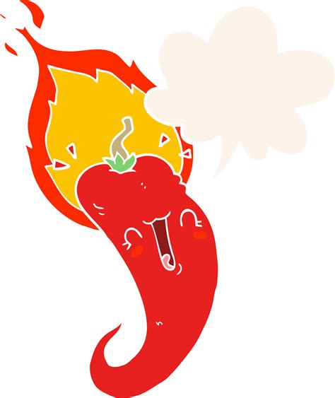 Cartoon Flaming Hot Chili Pepper And Speech Bubble In Retro Style Vector Art At Vecteezy