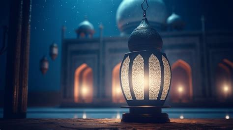 Premium Photo | A lantern in front of a mosque with the words ramadan ...