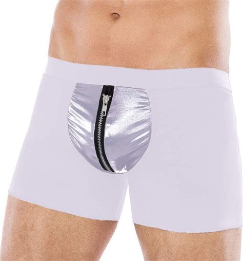 Iwemek Sexy Mens Wet Look Erotic Lingerie Mesh See Through Transparent Boxers Faux Leather