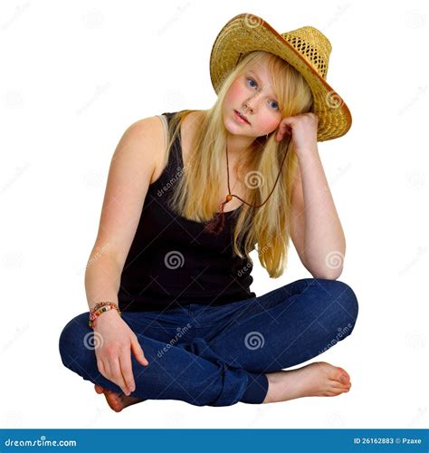 Meisje Van De Blonde Kleedde Zich In Een Rustieke Stijl Stock Afbeelding Image Of Leuk Kleren