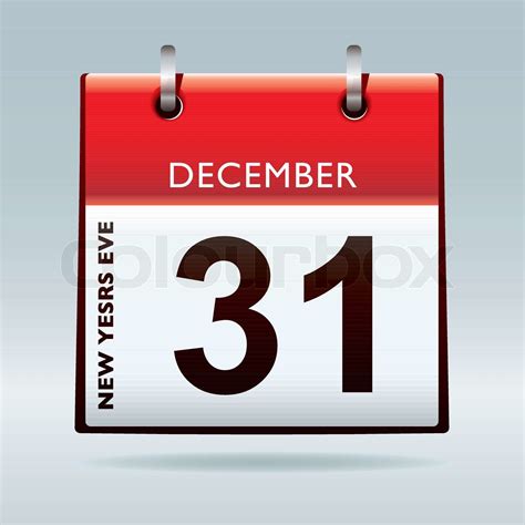 Silvester-Kalender mit roter Spitze und Dezember Datum | Stock-Vektor