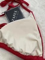 ZAFUL Ribbed Tie Side Tanga String Bikini Swimwear In RED ZAFUL