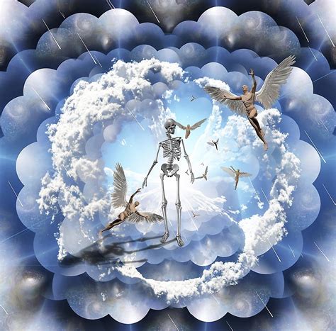Surrealism Human Skeleton Naked Men With Wings Represents Angels