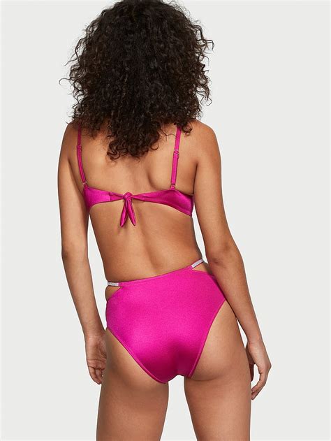 Buy Shine Strap High Waist Cheeky Bikini Bottom Berry Blush Order Bikini Bottom Online
