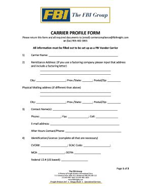 Fillable Online CARRIER PROFILE FORM Fax Email Print PdfFiller