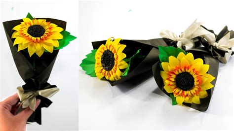 How To Make Paper Sunflower Diy Sunflower Bouquet Youtube