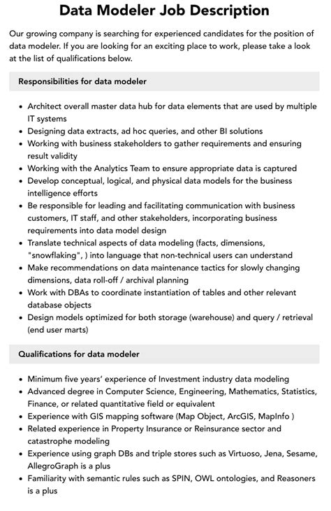 Data Modeler Job Description Velvet Jobs