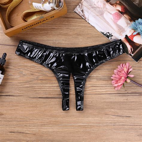 Women S PVC Leather Panties Open Crotch Briefs Thongs Bikini Underwear Clubwear EBay Direct Shop