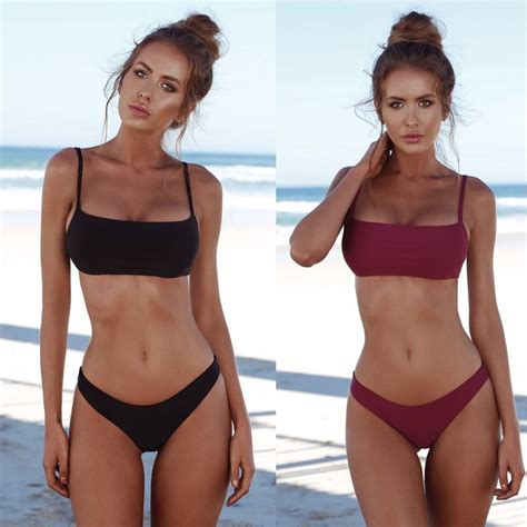 Bikini Couleur Unie Pour Femmes Mode Maillot De Bain Femmes Merci