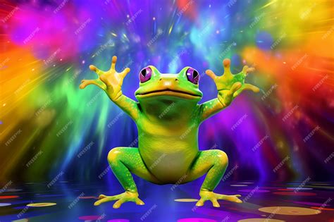 Premium Photo Rainbow Frog On Rainbow Lightning Background Illustration