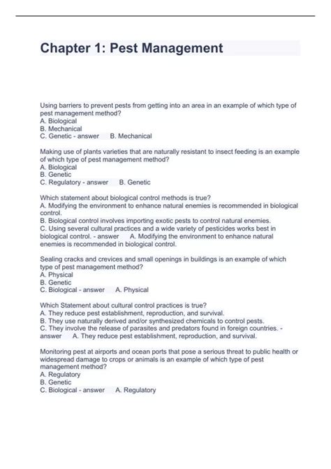 Chapter 1 Pest Management Questions With Correct Answers 2023 Pest Control Stuvia Us