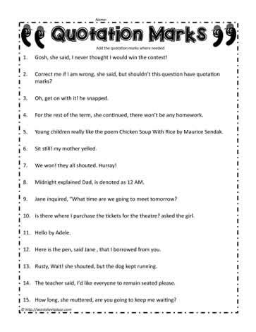 Quotation Mark Worksheet Worksheets