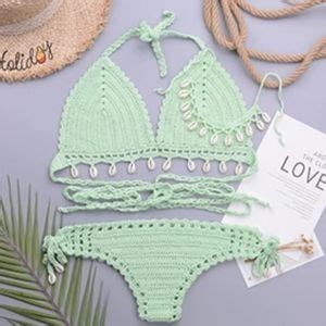 Hand Crafted Swim New Crochet Green Bikini Shell Swimwear Sexy Swim Mint Boho Swimsuit