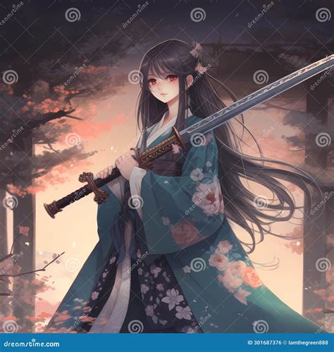 Beautiful Anime Girl Holding Long Sword.Ai Generated. Stock ...