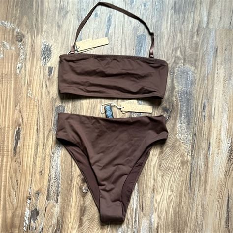 Skims Swim Skim Cocoa Recycled Bandeau Bikini Top Mid Waist Bottoms Poshmark