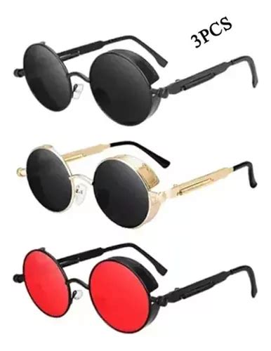 Piezas Lentes Sol Uv Gafas Redondos Steampunk Unisex Gafas Retro