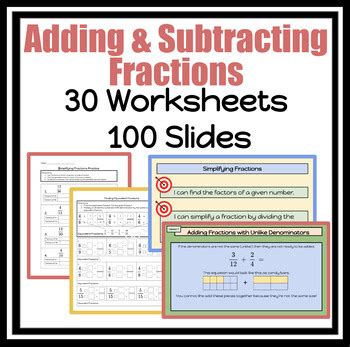 Add Subtract Fractions Simplify Unlike Denominators MORE Slides