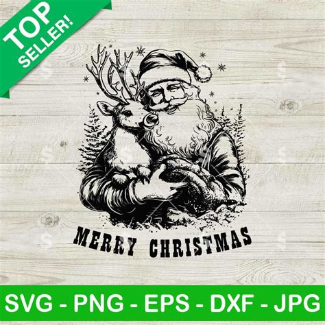 Santa Reindeer Merry Christmas Svg Vintage Christmas Svg Christmas