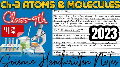 Atoms And Molecules Handwritten Notes Pdf Class 9th Science Handwritten