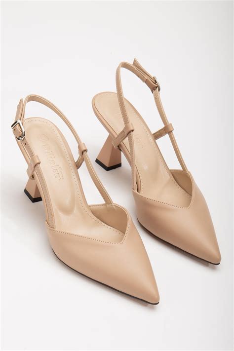 Dilimler Ayakkabı Büyük Numara Yan Direkli V Yüzlü Cilt Nude Kadın Topuklu Ayakkabı Fiyatı