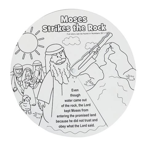 Color Your Own Moses Strikes The Rock Wheels Discontinued Bible Crafts Sunday School Crafts