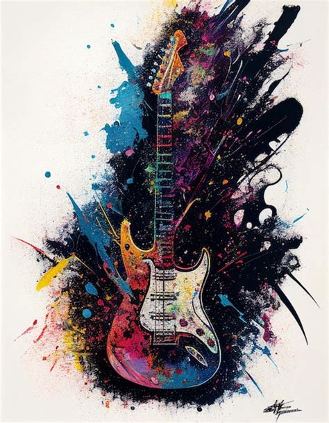 Premium AI Image A Painting Of A Guitar With A Colorful Background