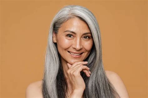 Mature Shirtless Woman Grey Hair Smiling Looking Camera Isolated White Stock Photo By