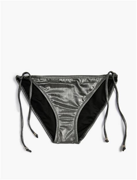 Gri Kadın Parlak Bikini Altı Yanları Bağlama Detaylı Normal Bel SAK BM Koton