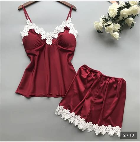 Silk Sexy Lingerie Set Pcs Set Size S To Xxl Sexy Lingerie Sleepwear Shorts Maroon