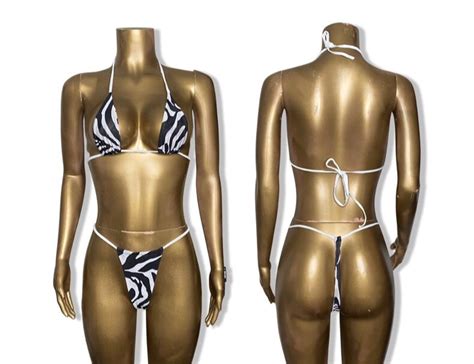 Zebra Print String Micro Bikini Set Extreme Two Piece Safari Swimsuit Sexy G String Etsy