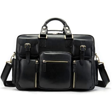 Vintage Функциональная деловая сумка из гладкой кожи с карманами (14756 ...