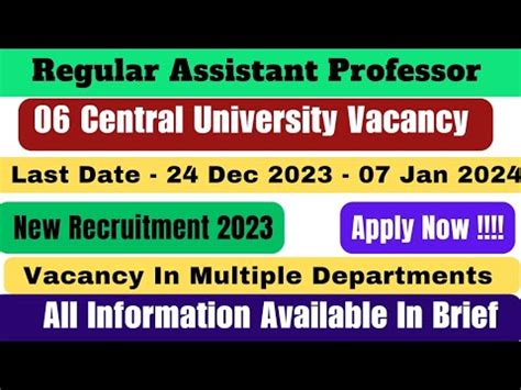 Regular Assistant Professor Vacancy Central University Vacancy Asso