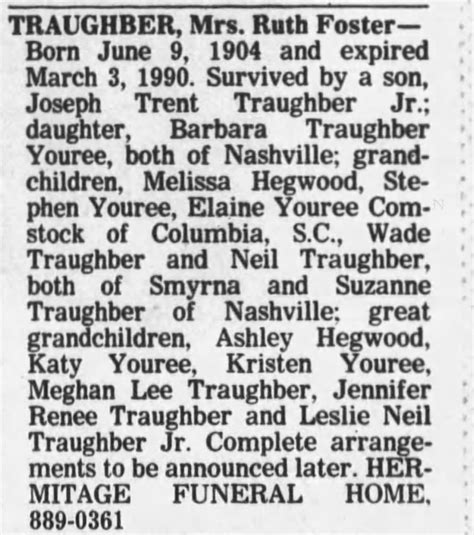Obituary For Traughber 1904 1990