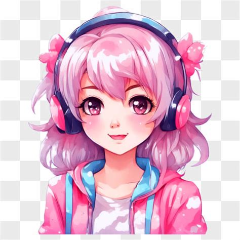 Download Kawaii Anime Girl Pink Hair And Stylish Headphones Online Creative Fabrica