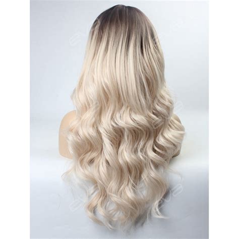 Platinum Blonde Ombre Wavy Wefted Cap Synthetic Wig Synthetic Lace Front Wigs Evahair