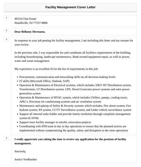 Facility Management Cover Letter Velvet Jobs