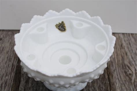 Vintage Fenton Hobnail Milk Glass Candle Holder Bowl Table Centerpiece