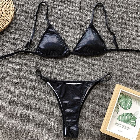 Seksowny strój kąpielowy dwuczęściowy damski wycięte bikini neonowe kolory na cienkich