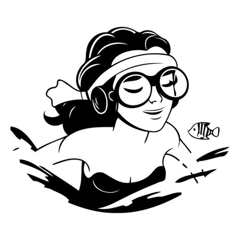 Chica de dibujos animados con una máscara de buceo y snorkel