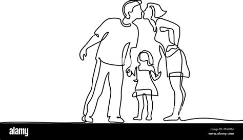 Kontinuierliche Eine Linie Zeichnen Glückliche Familie Vater Und